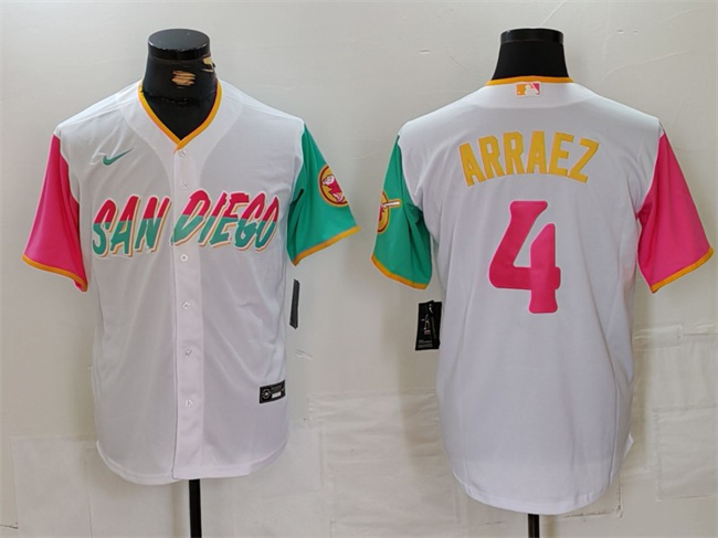 Men's San Diego Padres #4 Luis Arraez White City Connect Cool Base Stitched Baseball Jersey